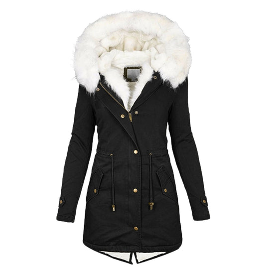 Damen Gefütterter Parka-Mantel mit Teddyfutter, abnehmbarer Kunstfellkapuze und Taillenzug Shop Nory