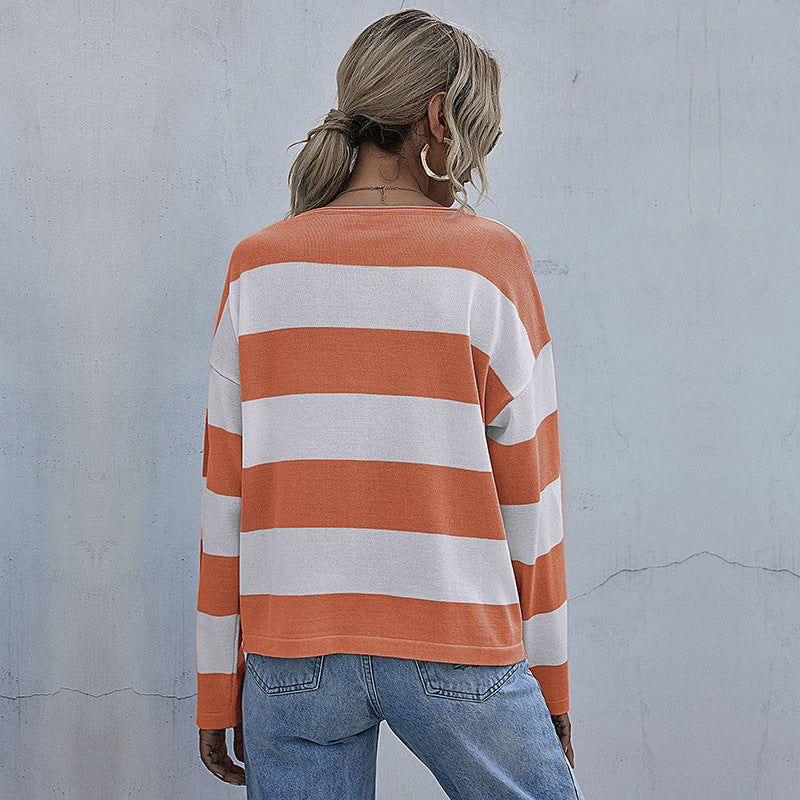 Damen Lockerer gestreifter Pullover mit Carmen-Ausschnitt und Oversize-Schnitt Shop Nory