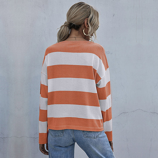 Damen Lockerer gestreifter Pullover mit Carmen-Ausschnitt und Oversize-Schnitt Shop Nory