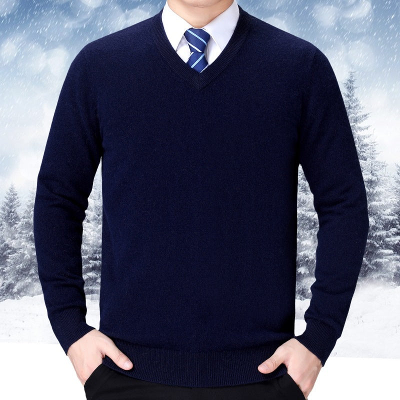Herren V-Ausschnitt Strickpullover aus weichem Baumwollmix