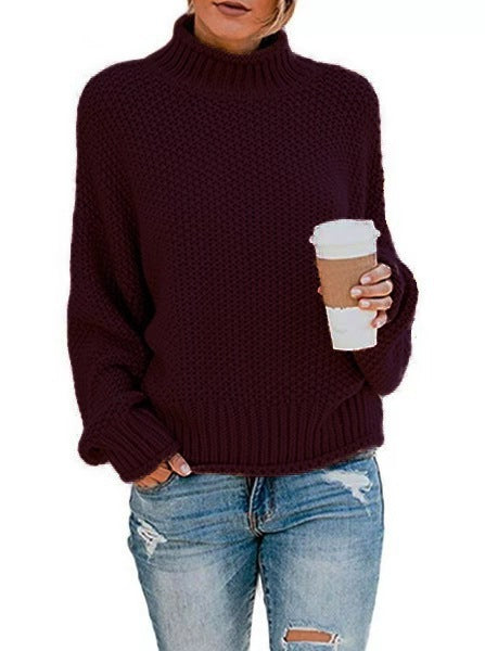 Damen Grobgestrickter Boxy-Rollkragenpullover mit strukturierter Waffeloptik und geripptem Saum Shop Nory