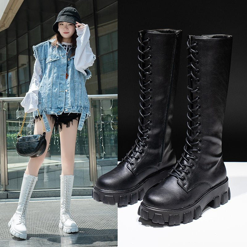 Damen Hohe Schnürstiefel mit robustem Profil und modischem Design