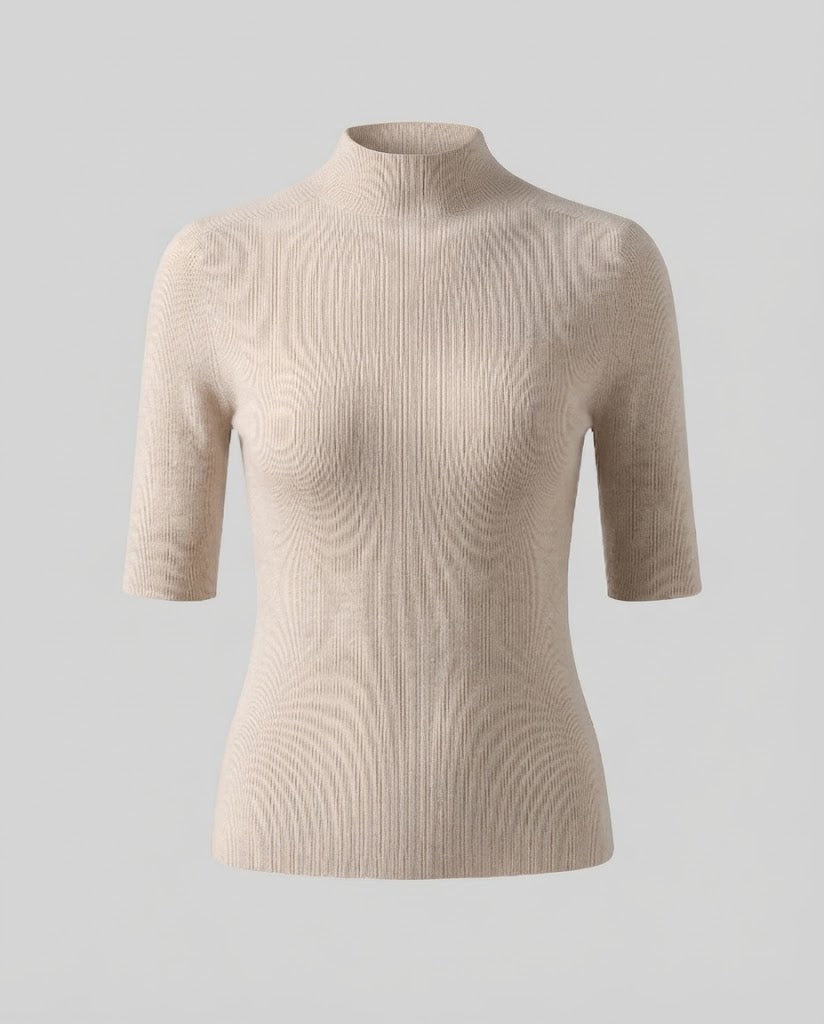 Damen Halbarm Feinstrickpullover mit kurzem Stehkragen und figurbetonter Passform Shop Nory
