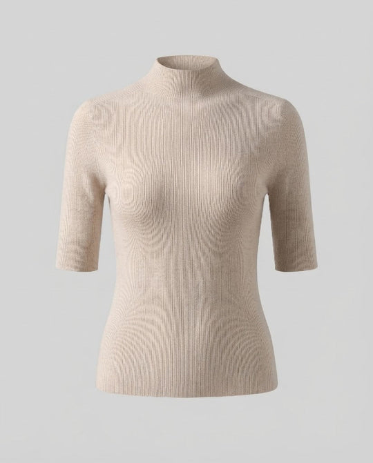 Damen Halbarm Feinstrickpullover mit kurzem Stehkragen und figurbetonter Passform Shop Nory