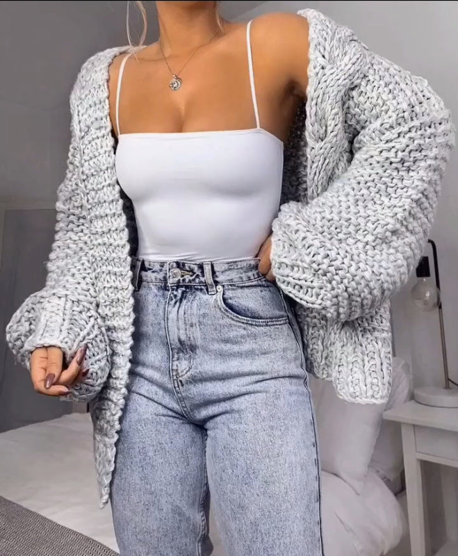 Damen Oversized Grobstrick-Cardigan mit Balloon-Ärmeln und offener Front Shop Nory