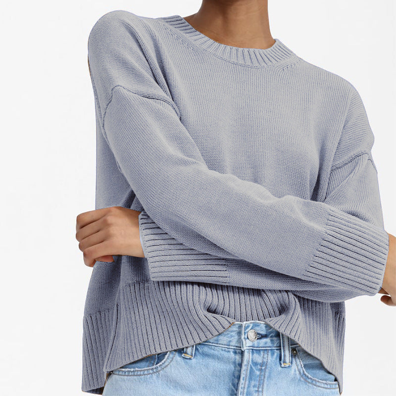 Damen Oversize-Feinstrickpullover mit Rundhalsausschnitt, überschnittener Schulter und breitem Rippsaum Shop Nory
