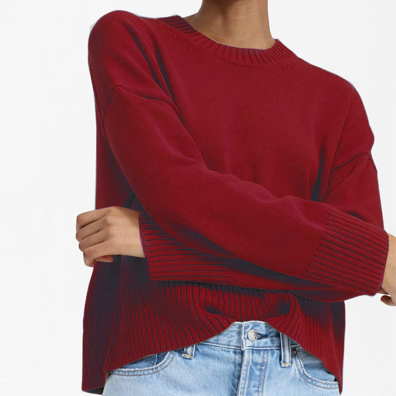 Damen Oversize-Feinstrickpullover mit Rundhalsausschnitt, überschnittener Schulter und breitem Rippsaum Shop Nory