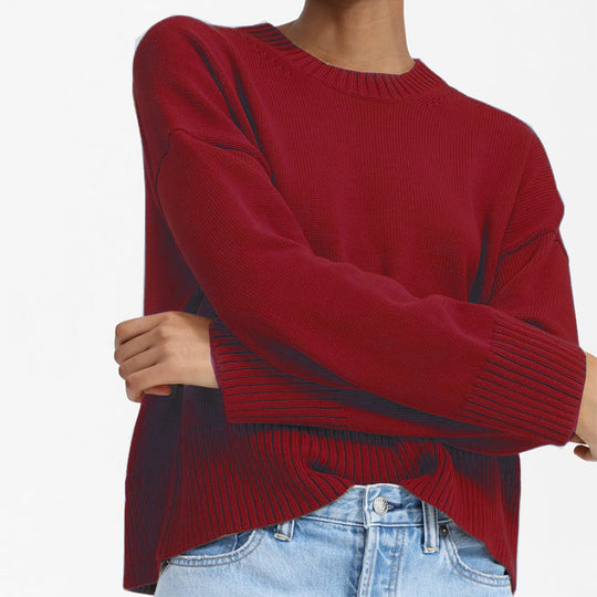Damen Oversize-Feinstrickpullover mit Rundhalsausschnitt, überschnittener Schulter und breitem Rippsaum Shop Nory