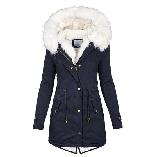 Damen Gefütterter Parka-Mantel mit Teddyfutter, abnehmbarer Kunstfellkapuze und Taillenzug Shop Nory