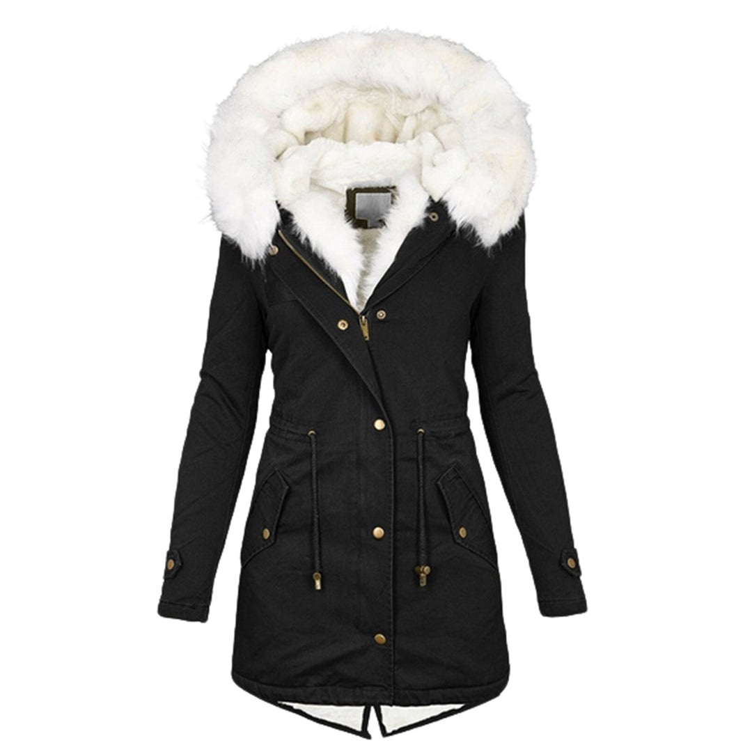 Damen Gefütterter Parka-Mantel mit Teddyfutter, abnehmbarer Kunstfellkapuze und Taillenzug Shop Nory