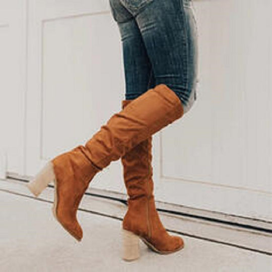 Damen Kniehohe Slouch‑Stiefel mit mittlerem Blockabsatz und seitlichem Reißverschluss Shop Nory
