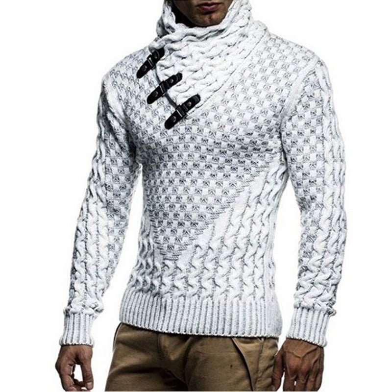 Herren Strickpullover mit asymmetrischem Schalkragen und Zopfstrick Shop Nory