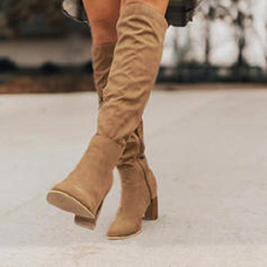 Damen Kniehohe Slouch‑Stiefel mit mittlerem Blockabsatz und seitlichem Reißverschluss Shop Nory