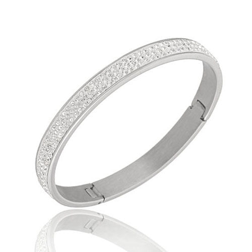 Damen Armband mit funkelndem Kristallbesatz und eleganter Edelstahl-Oberfläche Shop Nory