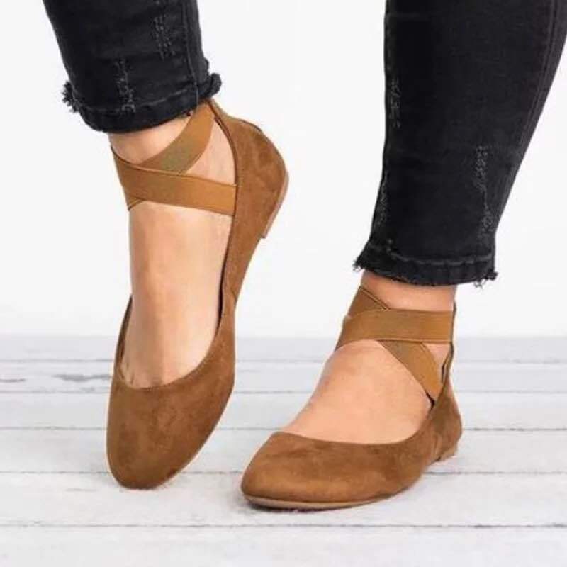 Damen Schicke Ballerinas mit elastischem Kreuzriemen und weichem Obermaterial