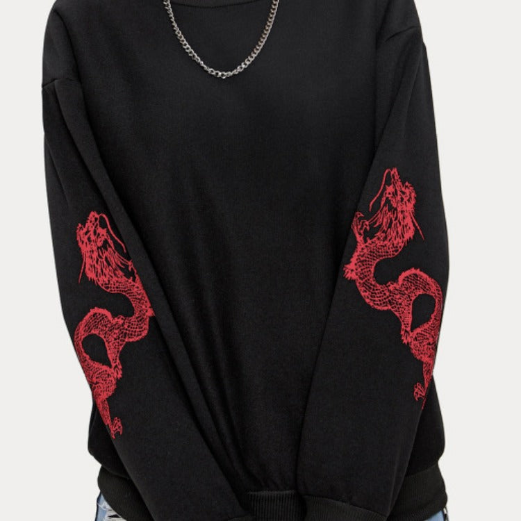 Damen Oversize Sweatshirt mit Drachenprint an Ärmeln und Rundhalsausschnitt Shop Nory