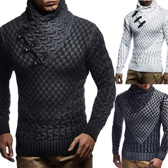 Herren Strickpullover mit asymmetrischem Schalkragen und Zopfstrick Shop Nory