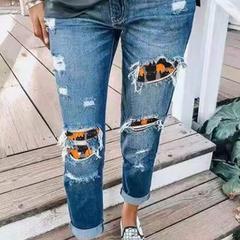 Damen Boyfriend-Jeans mit kreativen Applikationen