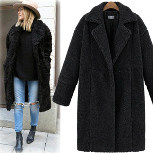 Damen Teddy-Mantel mit Reverskragen, knielanger Schnitt und weicher Sherpa-Optik Shop Nory