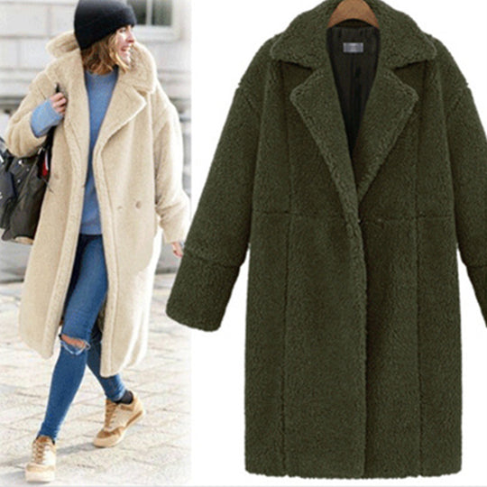 Damen Teddy-Mantel mit Reverskragen, knielanger Schnitt und weicher Sherpa-Optik Shop Nory