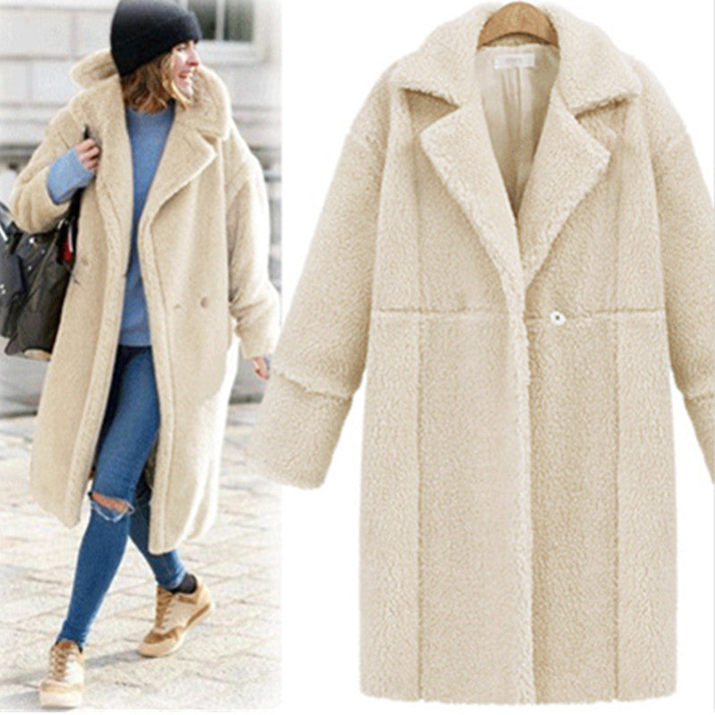 Damen Teddy-Mantel mit Reverskragen, knielanger Schnitt und weicher Sherpa-Optik Shop Nory