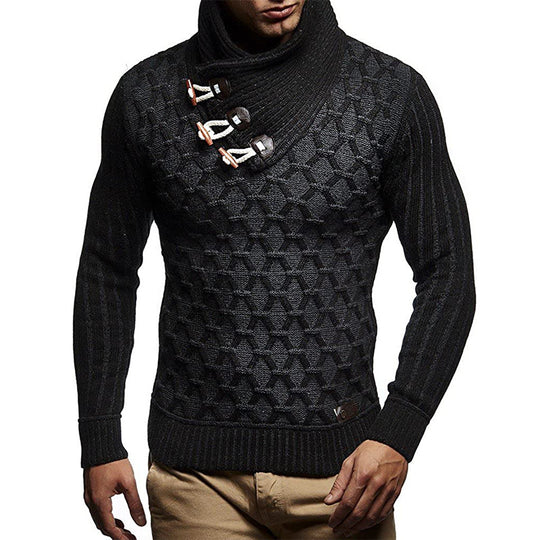 Herren Strukturstrick-Pullover mit überlappendem Rollkragen und Knebelverschlüssen Shop Nory