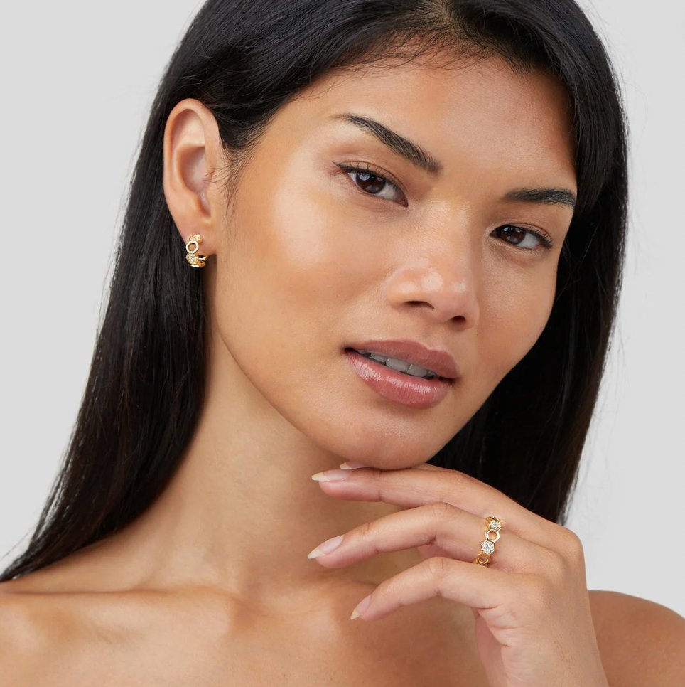 Gold und Kristall Wabenring | Shop Nory