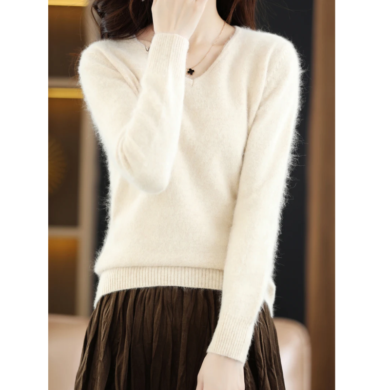 Pullover Damen V-ausschnitt Leichter und Weicher Strickpullover