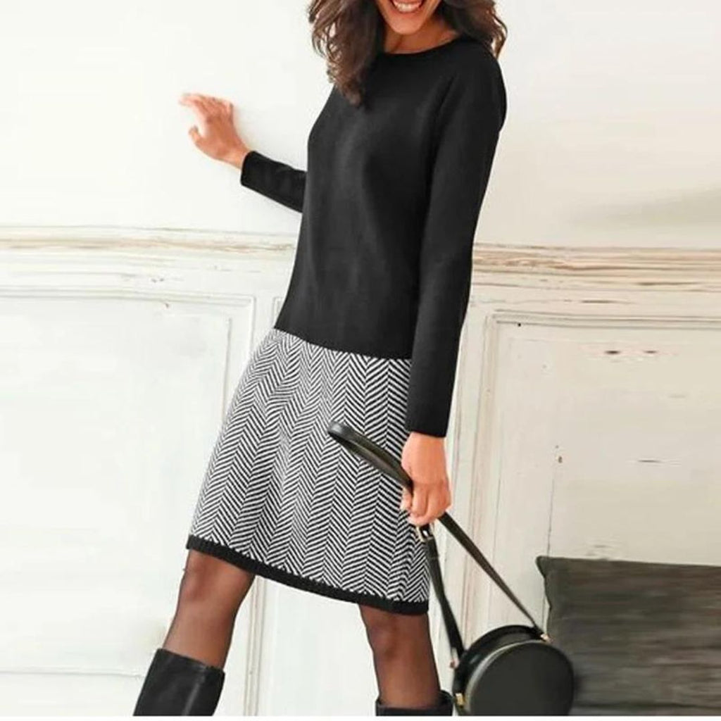 Schickes Kleid mit Hahnentritt-Saum