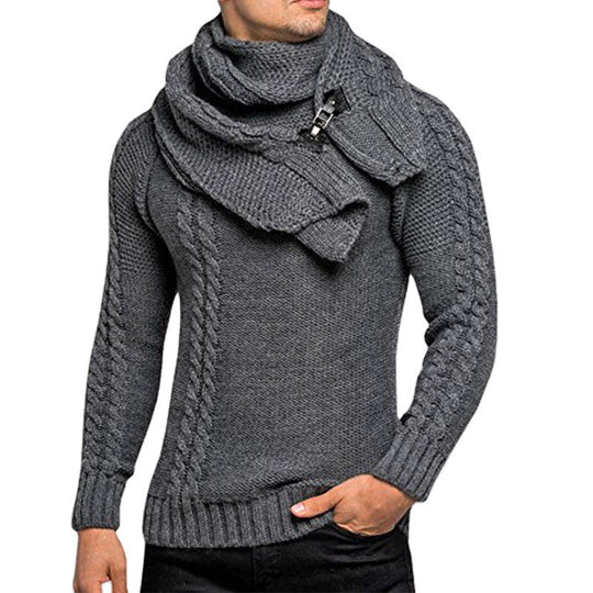 Herren Grobstrick-Pullover mit integriertem Wickelkragen und Schnallen-Schal Shop Nory