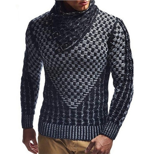 Herren Strickpullover mit asymmetrischem Schalkragen und Zopfstrick Shop Nory