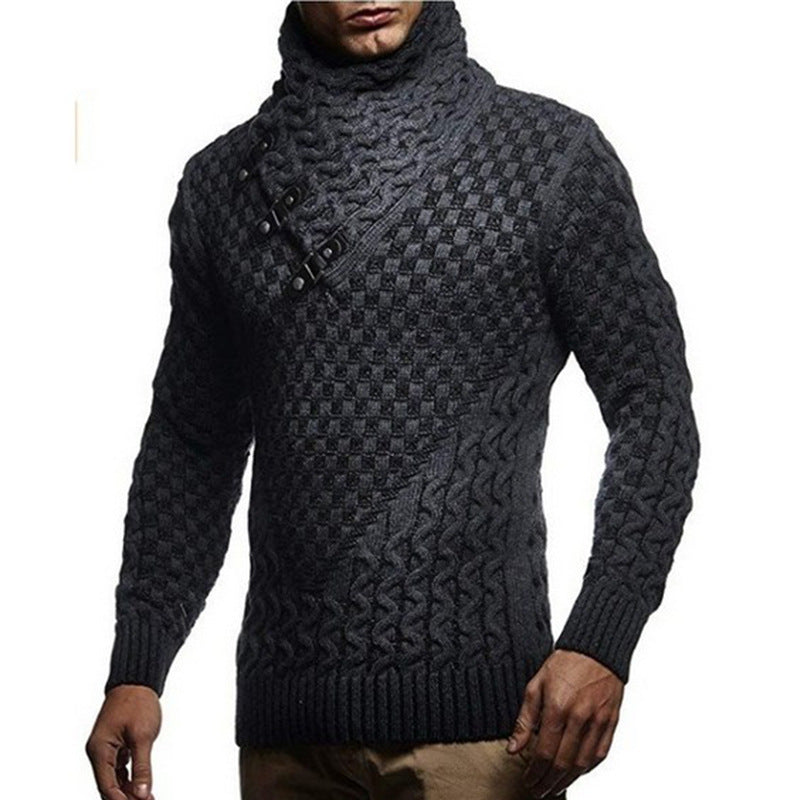 Herren Strickpullover mit asymmetrischem Schalkragen und Zopfstrick Shop Nory