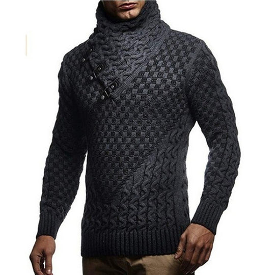 Herren Strickpullover mit asymmetrischem Schalkragen und Zopfstrick Shop Nory