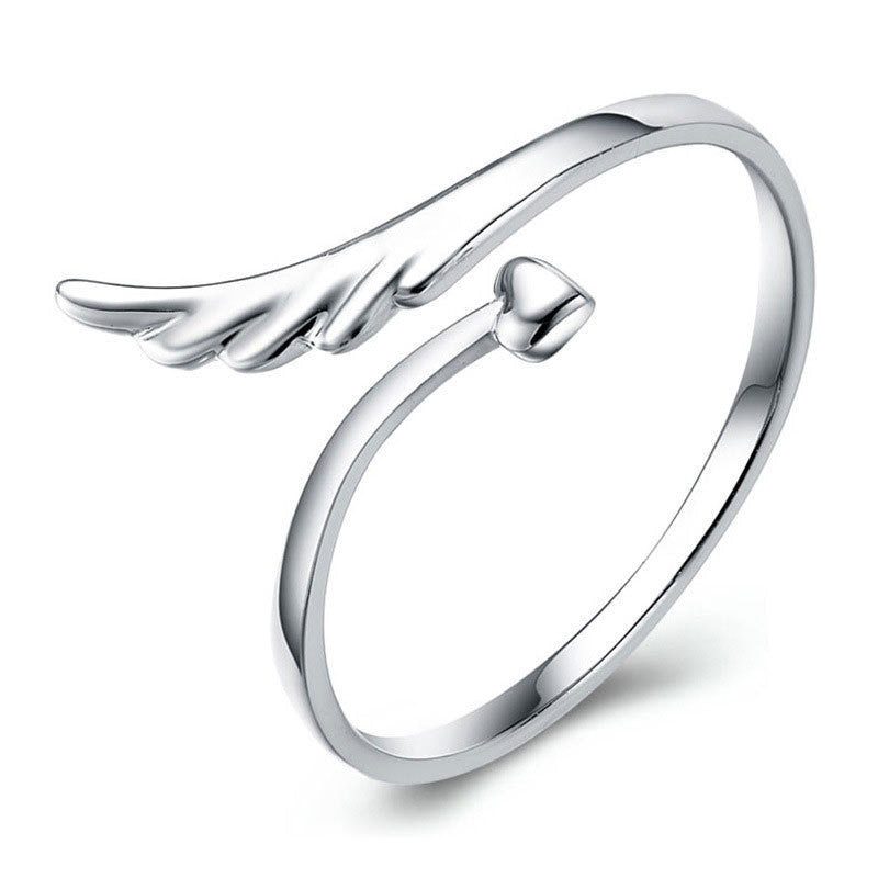 Damen offener Ring mit kunstvollem Flügel-Design und Herzen Shop Nory