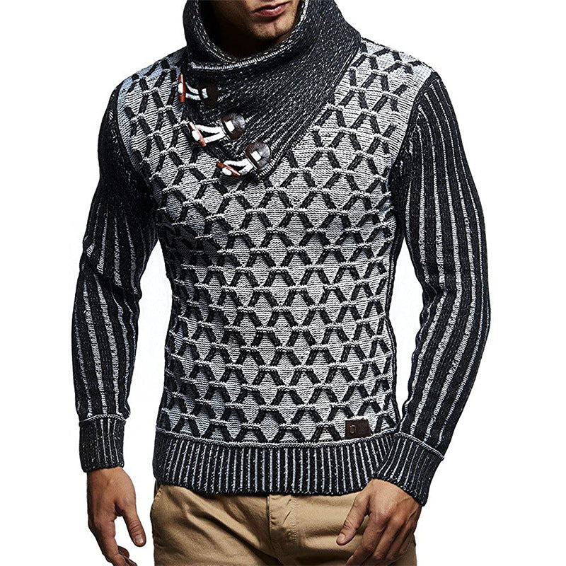Herren Strukturstrick-Pullover mit überlappendem Rollkragen und Knebelverschlüssen Shop Nory