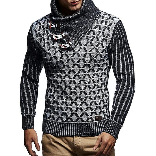 Herren Strukturstrick-Pullover mit überlappendem Rollkragen und Knebelverschlüssen Shop Nory