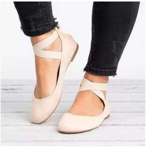Damen Schicke Ballerinas mit elastischem Kreuzriemen und weichem Obermaterial