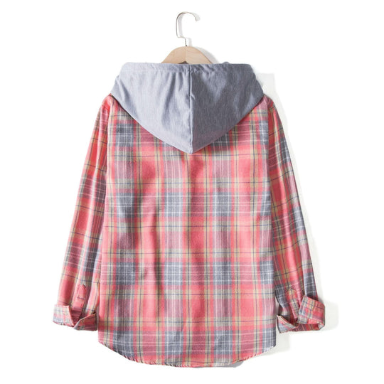 Damen Flanellhemd mit Kapuze und praktischem Design