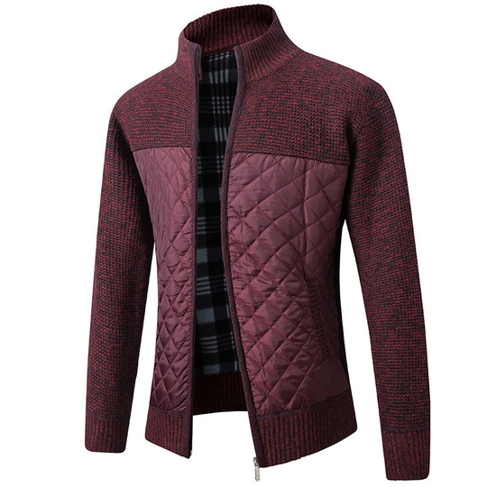 Herren gesteppter Strickcardigan mit Stehkragen, Thermofutter und Reißverschluss Shop Nory