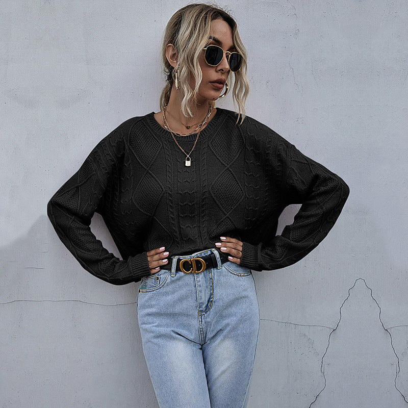 Damen Oversized Strickpullover mit Zopfmuster und Rundhalsausschnitt Shop Nory