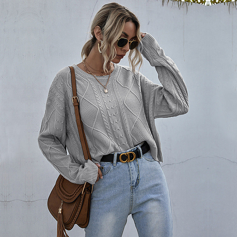 Damen Oversized Strickpullover mit Zopfmuster und Rundhalsausschnitt Shop Nory