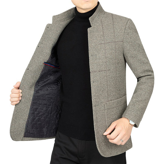 Herren Kurzblazer im Sakko-Stil mit Stehkragen und strukturierter Wollmischung Shop Nory