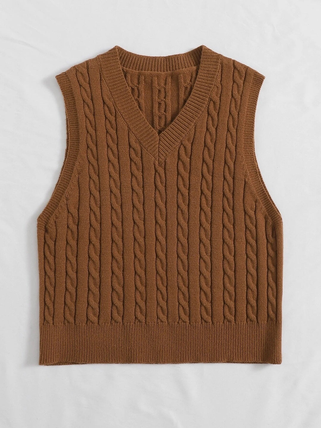 Damen Gestrickte ärmellose Zopfmuster-Pulloverweste mit V-Ausschnitt Shop Nory