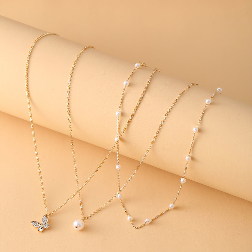 Damen mehrlagige Halskette mit eleganten Perlen und schimmernden Anhängern Shop Nory