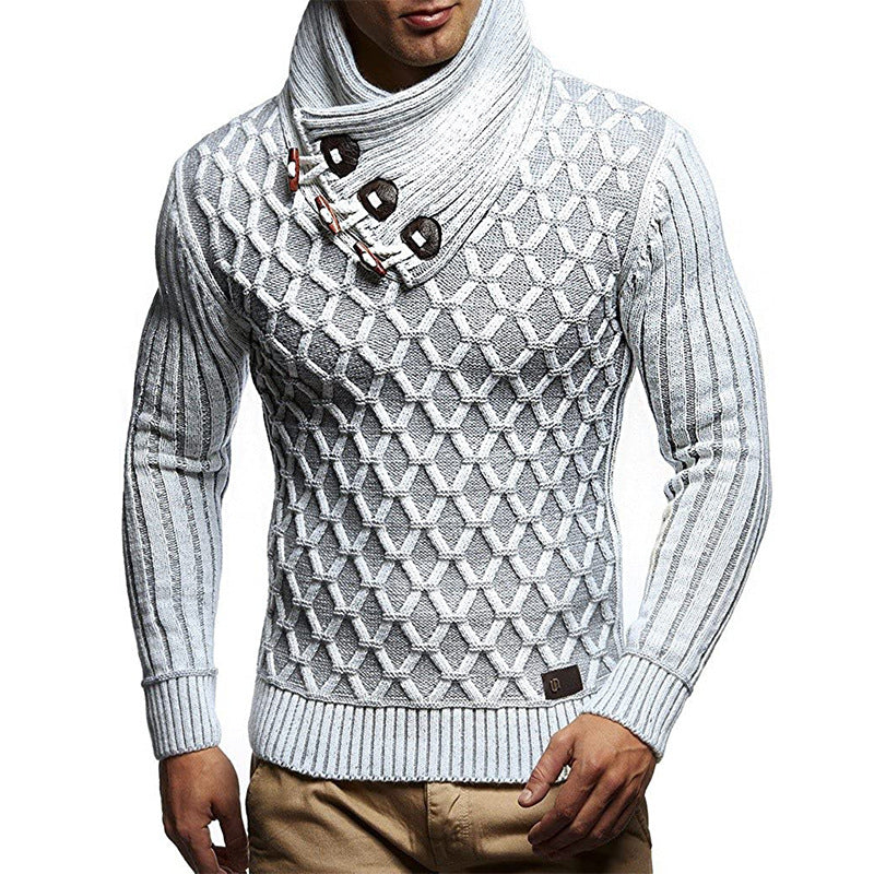 Herren Strukturstrick-Pullover mit überlappendem Rollkragen und Knebelverschlüssen Shop Nory