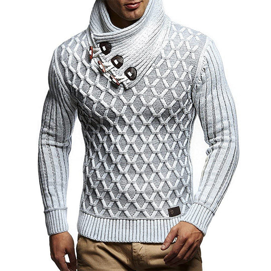 Herren Strukturstrick-Pullover mit überlappendem Rollkragen und Knebelverschlüssen Shop Nory