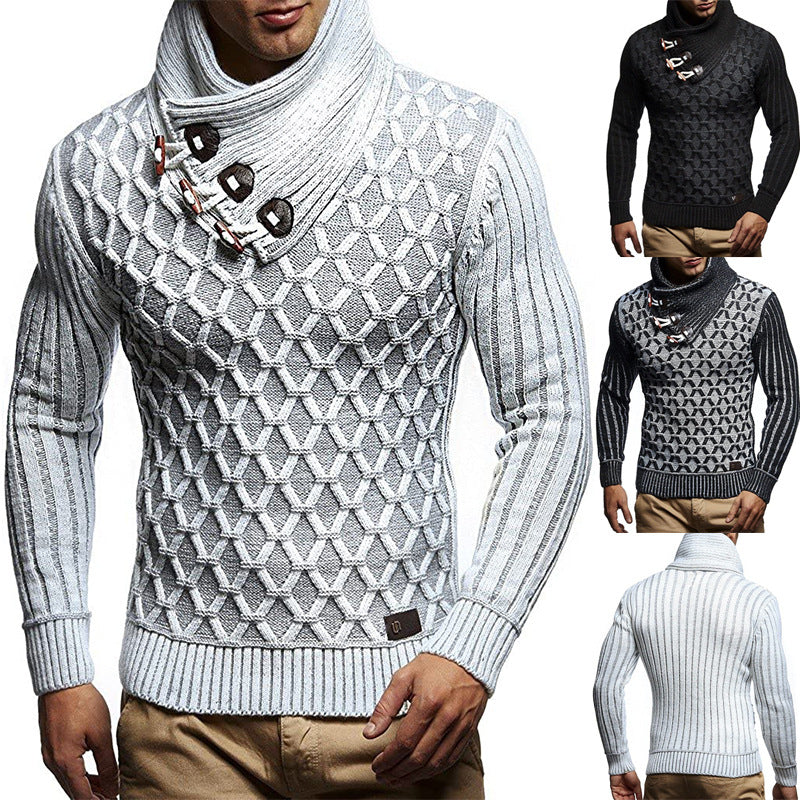 Herren Strukturstrick-Pullover mit überlappendem Rollkragen und Knebelverschlüssen Shop Nory