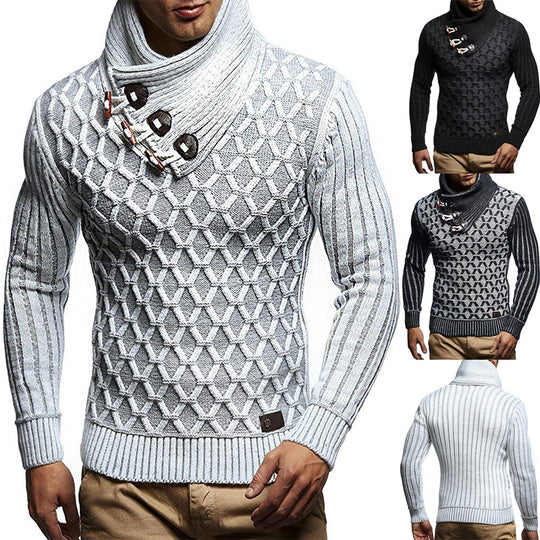 Herren Strukturstrick-Pullover mit überlappendem Rollkragen und Knebelverschlüssen Shop Nory