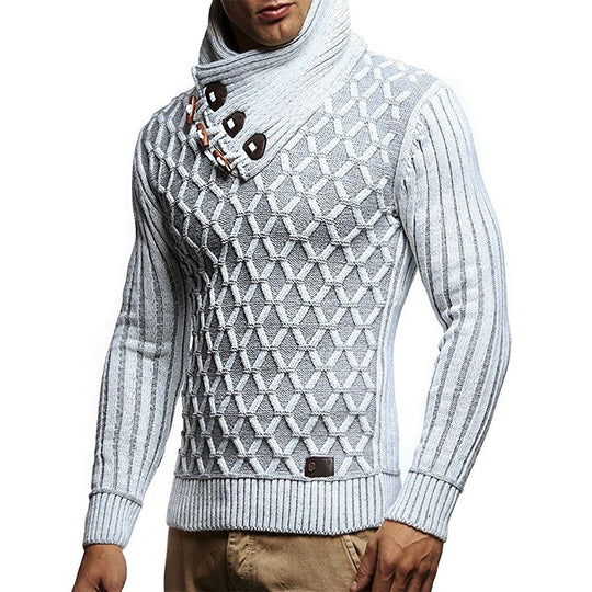 Herren Strukturstrick-Pullover mit überlappendem Rollkragen und Knebelverschlüssen Shop Nory