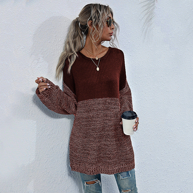 Damen Oversize-Strickpullover im Melange-Blockdesign mit Rundhalsausschnitt & verlängertem Saum Shop Nory